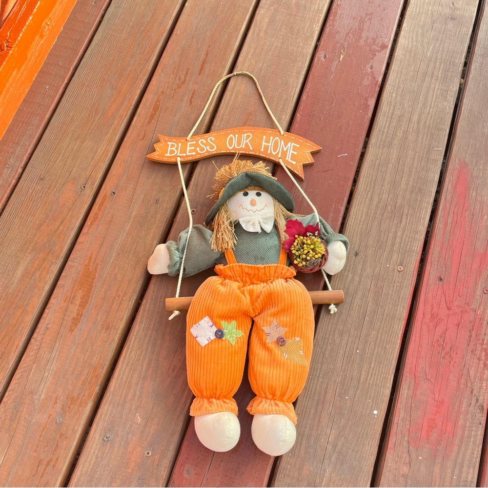 Stuffed Scarecrow Bless Our Home Autumn Theme Wall Hanging Decor